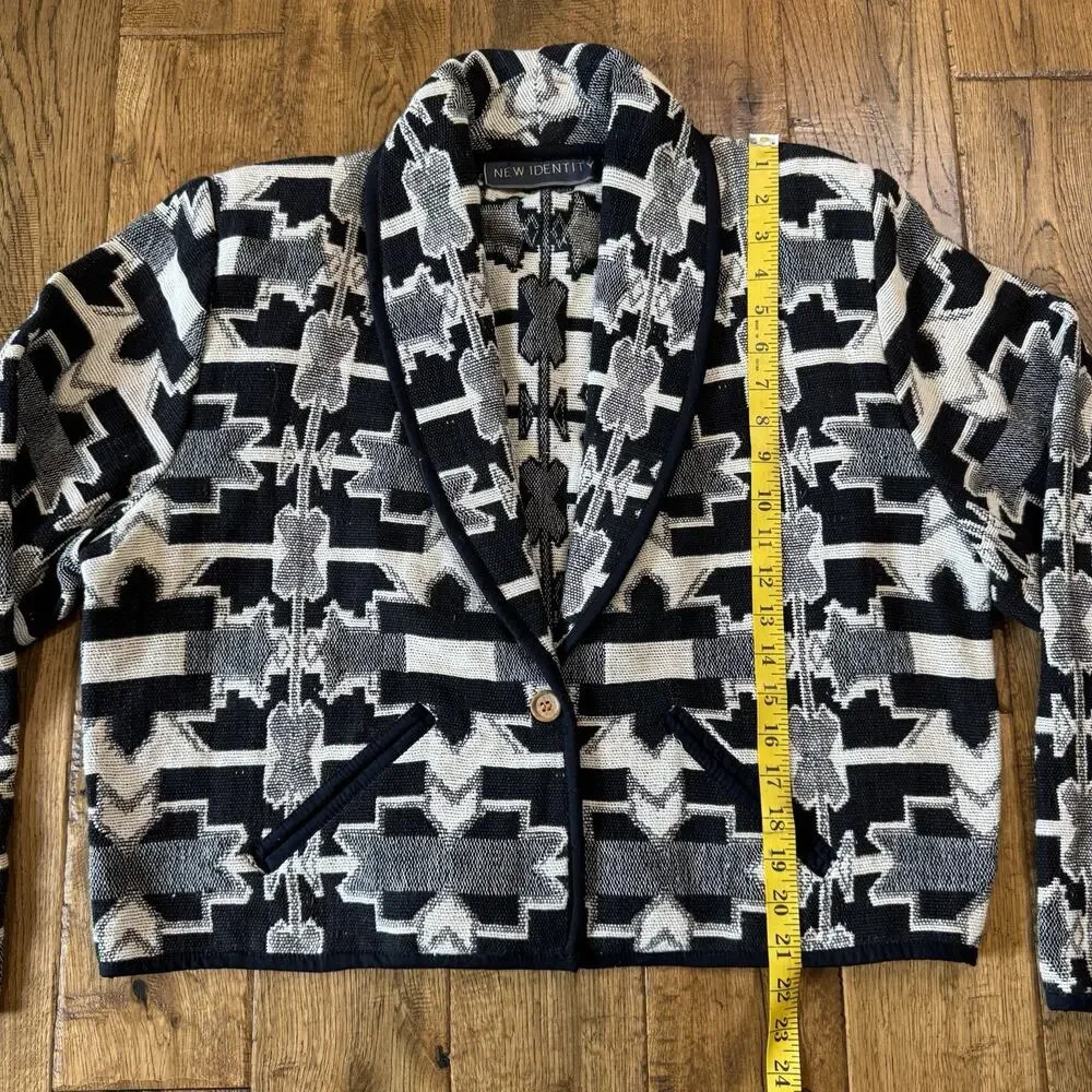 VTG New Identity Tapestry Jacket Womens XL Aztec Southwestern Blazer Black White - Picture 4 of 6